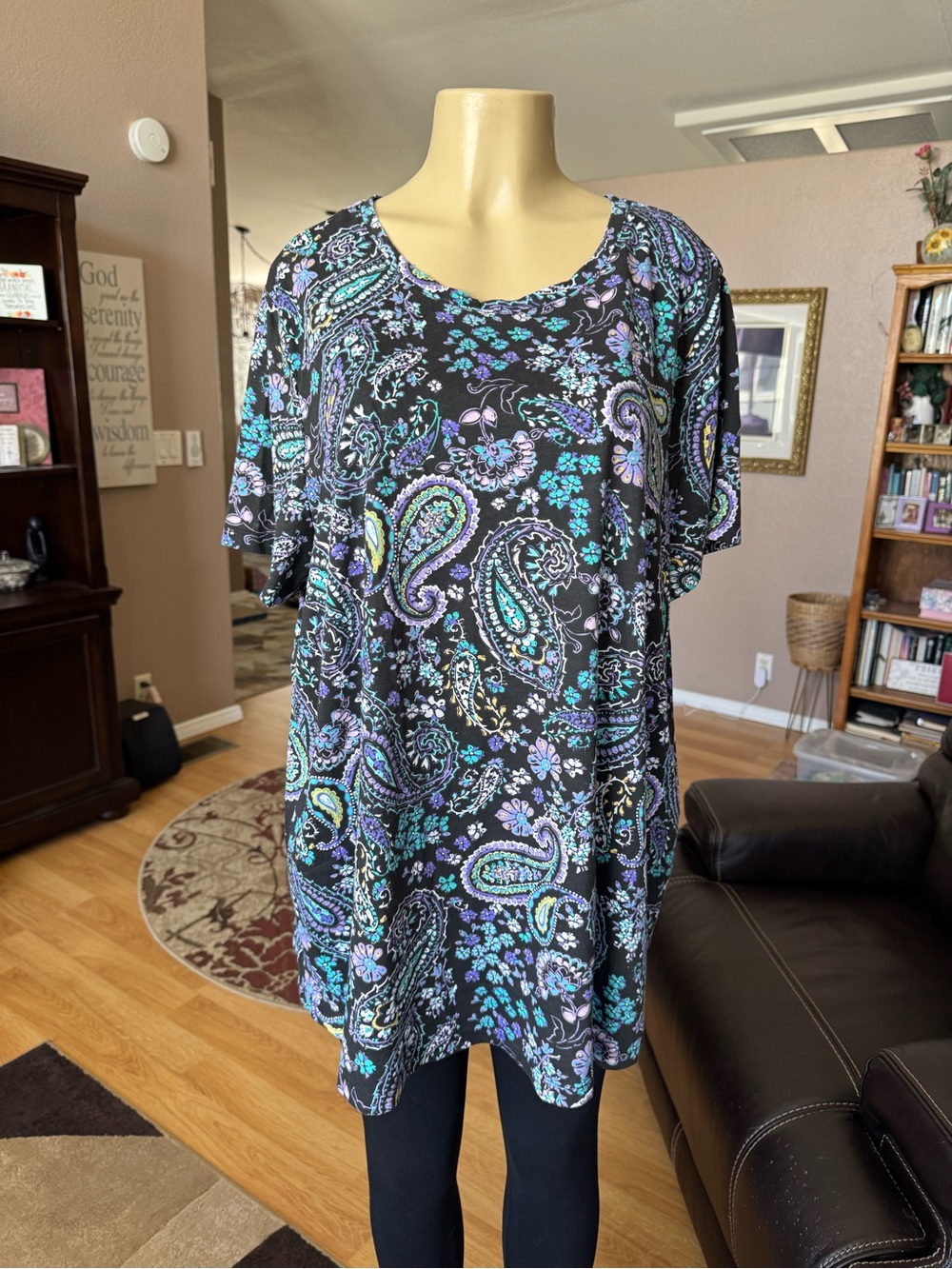 Woman Within Paisley Short-Sleeve Tunic Top-size 2X